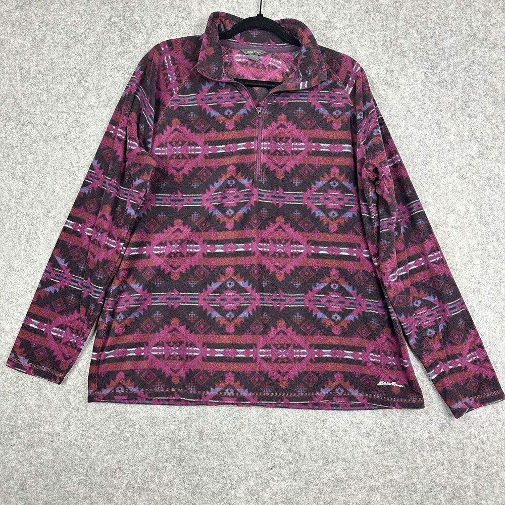 Eddie Bauer Aztec Fleece Pullover Top Womens 2XL 1/4 Zip Western Hiking Colorful - Picture 1 of 16